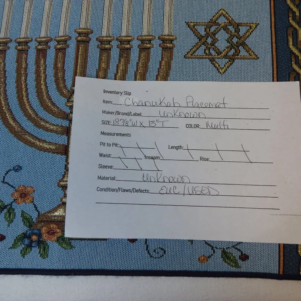 Hanukkah Menorah Star‎ of David Needlepoint Placemat Celebration Candles Festive